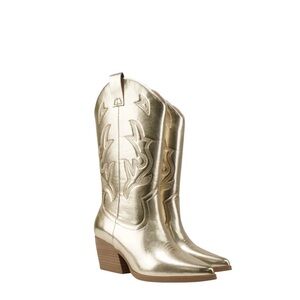 NEW Soda Gold Metallic Pull On Western Cowgirl Boots‎ Size 5.5